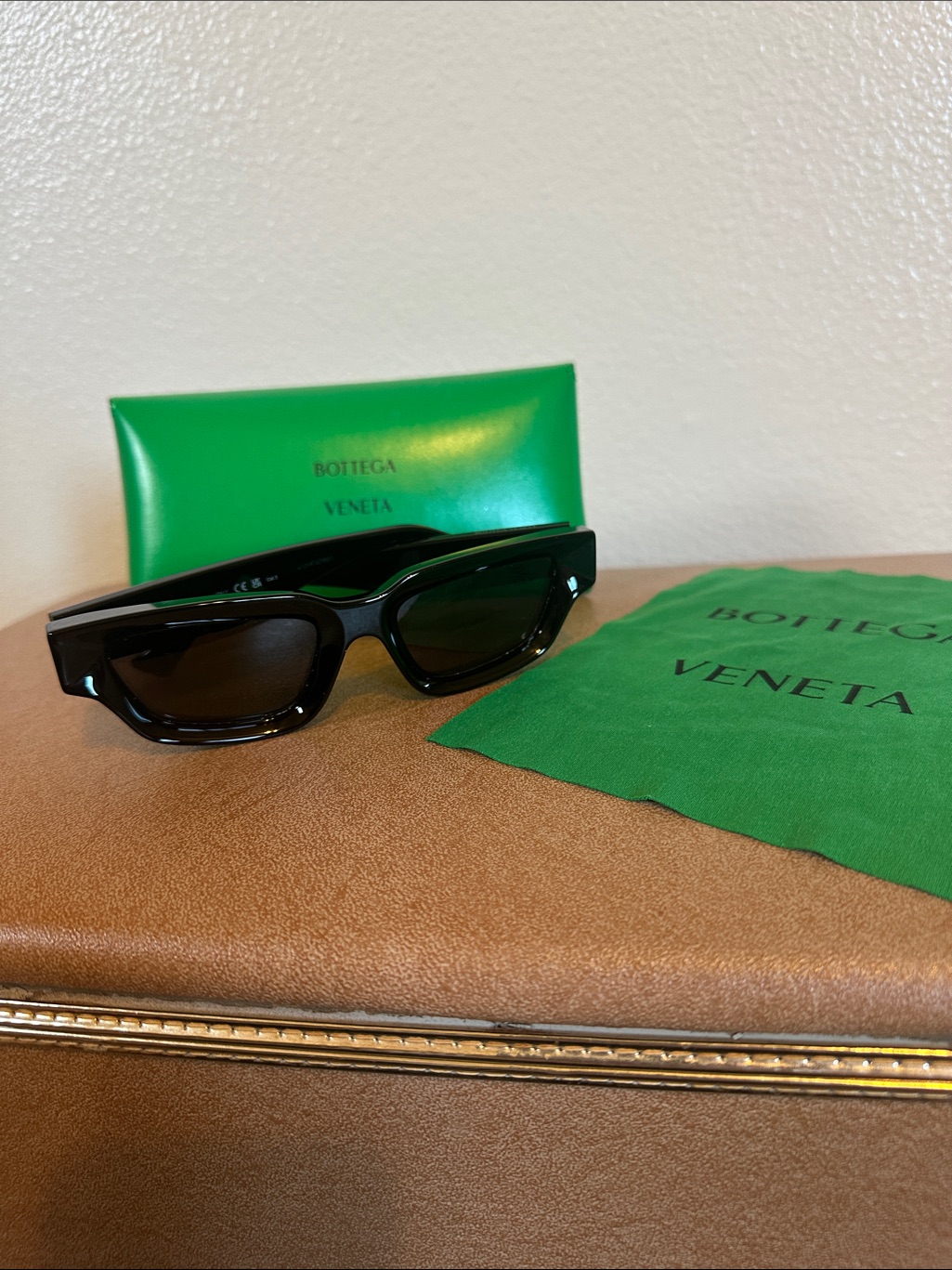 Bottega Veneta Black Sharp Rectangular Sunglasses With